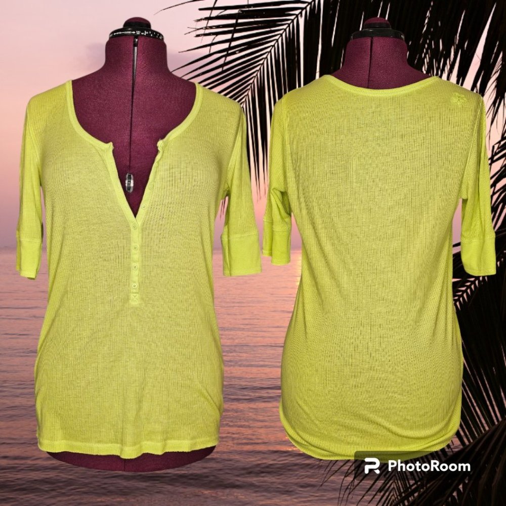 Kirra 3/4 Sleeve‎ Neon Lime Green Shirt Summer Size XL